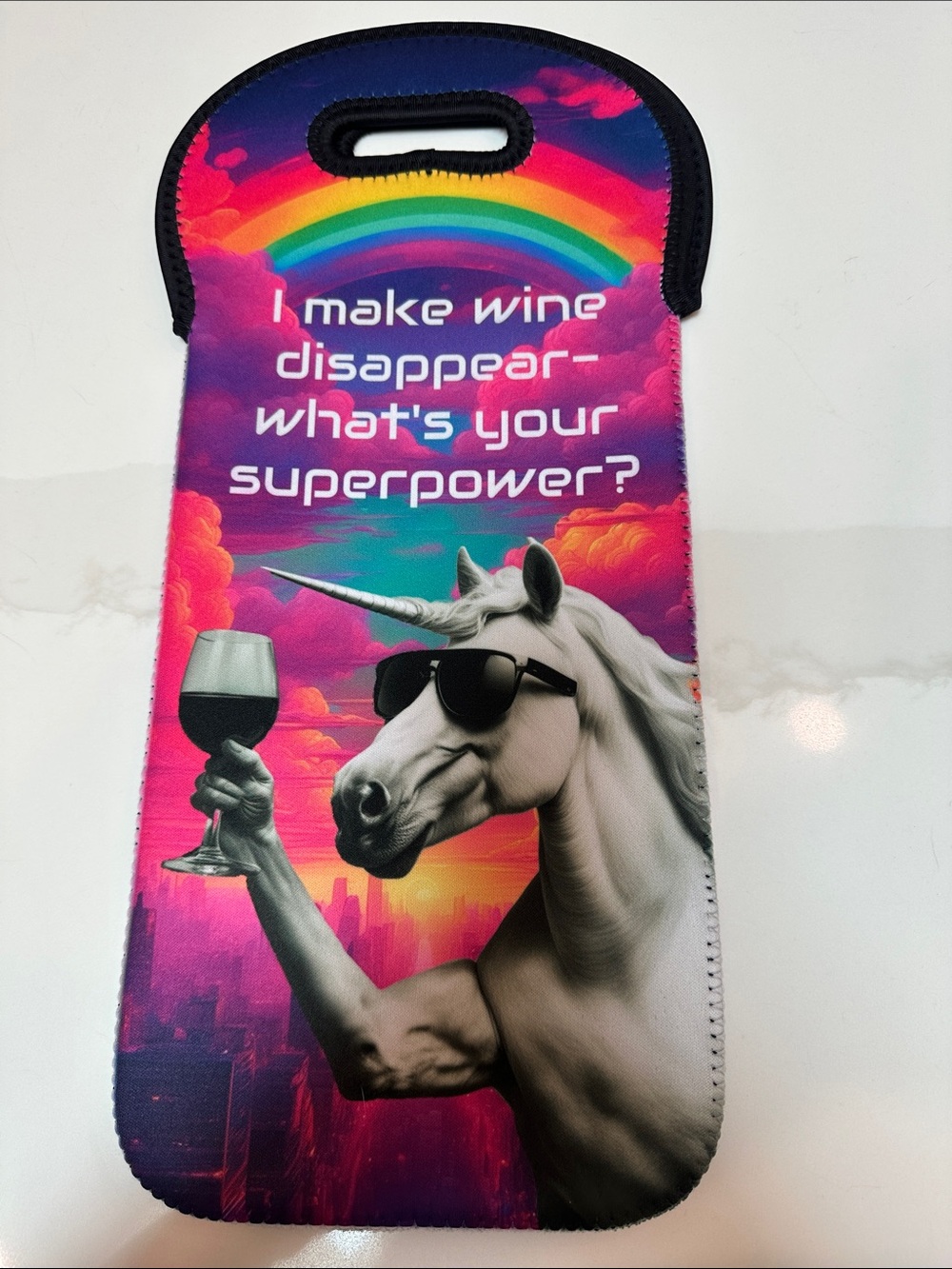 Unicorn Wine Bottle Tote - Pink Rainbow Design